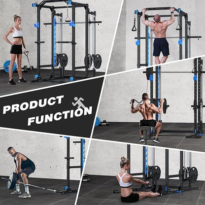 ULTRA FUEGO Power Cage with Cable Crossover/Smith Machine System LAT-Pull Down System Power Rack Squat Rack Training Attachments for Home Gym