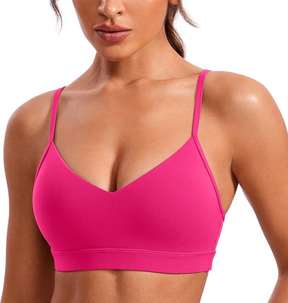 CRZ YOGA Butterluxe V-Neck Sports Bras for Women - Adjustable Thin Straps Padded Yoga Top Basic Wireless Camisole
