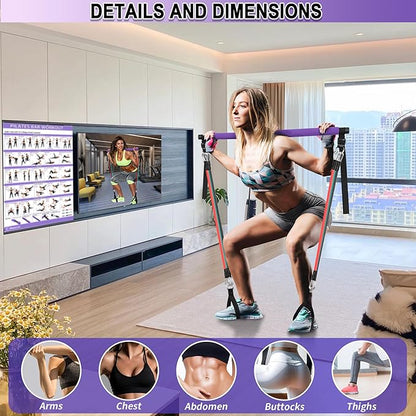 Goocrun Portable Pilates Bar Kit with Resistance Bands for Men and Women - 3 Set Exercise Resistance Bands - Multifunctional Home Gym - Supports Full-Body Workouts – with Fitness Poster and Video