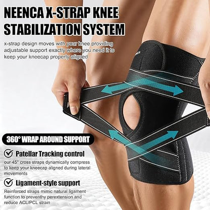 NEENCA Knee Brace for Women & Men, Compression Knee Support with X-Straps Design - ACL, MCL, PCL, Meniscus Tear & Arthritis Pain Relief - Stabilizing Joint with Side Stabilizers & Patella Gel Pads