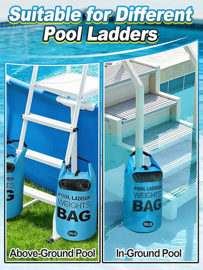 Cosweet 2 Pack Heavy Duty Pool Ladder Weights - 50lb Easy to Fill Anchor Bags, 500D PVC Waterproof Sand Bags with Handles & Secure Buckle Closure to Stabilize Above Ground Swimming Pool Steps
