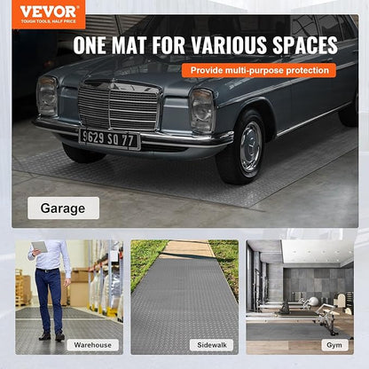 VEVOR Floor Mat, 13 x 4.9 FT PVC Flooring Roll, Non-Slip Diamond Texture, 64.58 sq.ft Covering Space, Garage Mats for Under Cars, Gyms, Boats, Car Trailer, Silver