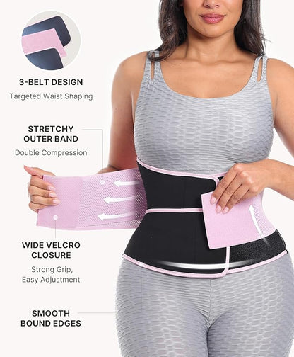 SHAPELLX Sauna Waist Trainer Women Tummy Control Waist Trimmer Cincher Ab Belt with Triple Wrap Sauna Suit for Workout