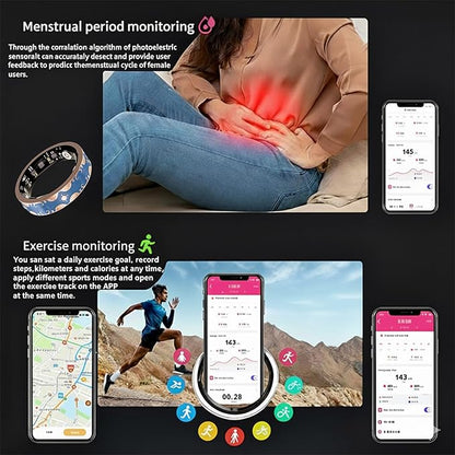 Smart Ring for Women Gift, Fitness & Vital Signs Monitoring, Sleep Tracker/Remote Photography/No Subscription(Blue,10#)
