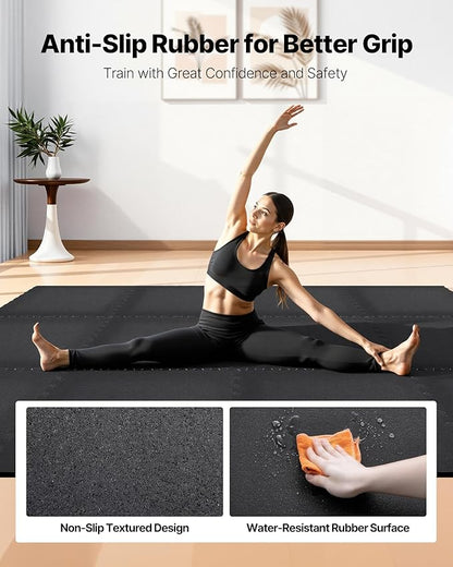 VEVOR 0.56Inch 48sq.ft 12 Tiles Gym Flooring for Home Gym, Rubber Top with High Density EVA Foam, 24 x 24In Gym Floor Exercise Equipment Mats, Interlocking Gym Mats, Puzzle Workout Mats, Black