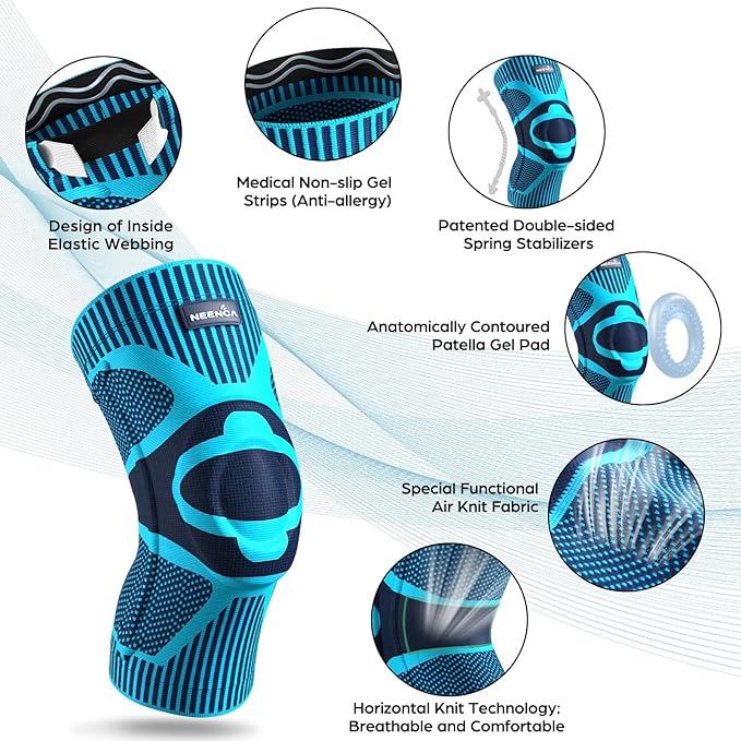 NEENCA 2 Pack Knee Braces for Knee Pain, Compression Knee Sleeves with Patella Gel Pad & Side Stabilizers, Knee Support for Meniscus Tear, Arthritis, Joint Pain, ACL, Runner, Workout- FSA/HSA APPROVED