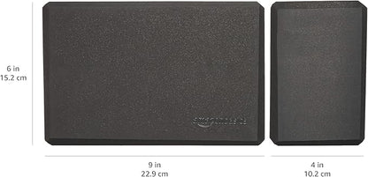 Amazon Basics Non-Slip Yoga Blocks, Set of 2, Deepen Poses, 4" x 9" x 6", Black