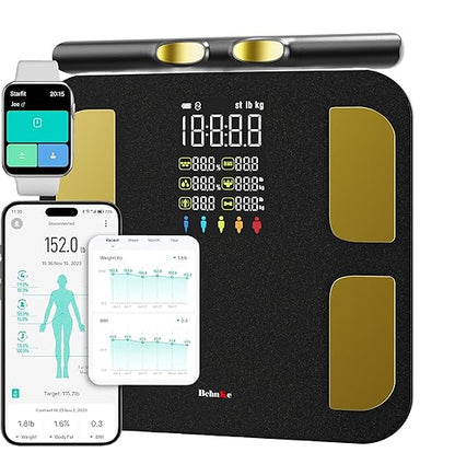 Behnke Pro Max Smart Body Scale with 8 Electrodes – Body Composition Scale with 28 Metrics, Weight, BMI, Body Fat, Muscle Mass, Visceral Fat, BMR, Bluetooth App