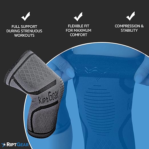 RiptGear Knee Compression Sleeve - Braces for Knee Pain - Compression for Arthritis, Meniscus Tear, Running, Walking - Support for Women and Men - Sleeves Weightlifting (Medium, Gray (1 Pack))