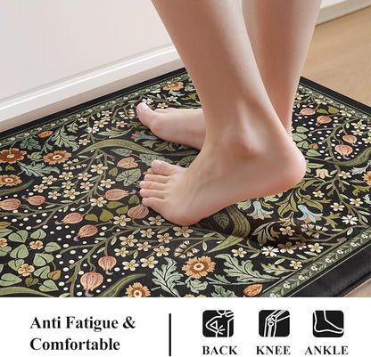 Collive Kitchen Floor Mat Cushioned Anti Fatigue, Boho Floral Desk Mats Non