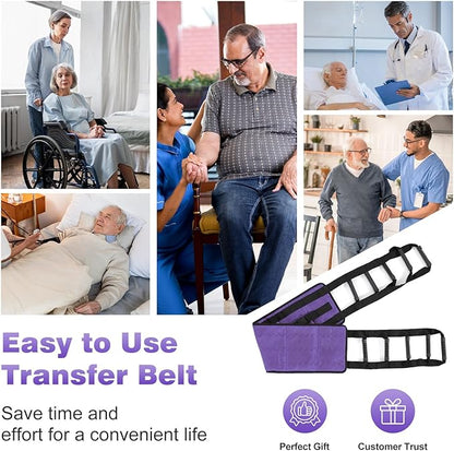 Rhino Valley Transfer Sling, Gait Belt with 10 Padded Handles, Non-Slip Nursing Transfer Belt, Safety Standing and Lifting Aid for Disabled, Elderly, Seniors, Injured, Purple+Black
