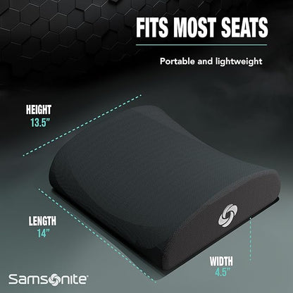 Samsonite Lumbar Support Pillow for Office Chair, Lower Back Support for Car, Back Pillow Desk Chair Cushion with Memory Foam, Improved Posture Backrest