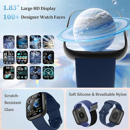 Smart Watch for Women Men, 2026 Upgrade Smartwatch [2 Bands, 44mm case], 1.83" Fitness Tracker Watch Alexa Built-in, Make/Answer Call, HR Sleep Stress Monitor, IP68 Waterproof Step Counter Watch