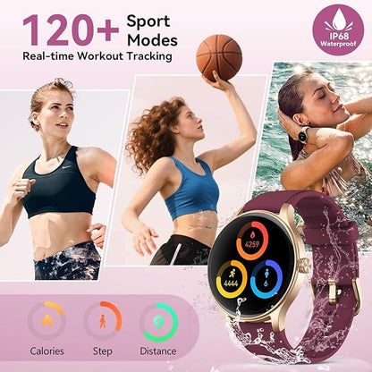 Fitpolo Smart Watch for Women Android iPhone, 1.27'' HD Fitness Tracker with Bluetooth Call & Answer, IP68 Waterproof, Heart Rate/SpO2/Sleep Monitor, Built-in AI Voice, 105+ Sports Modes (Purple)