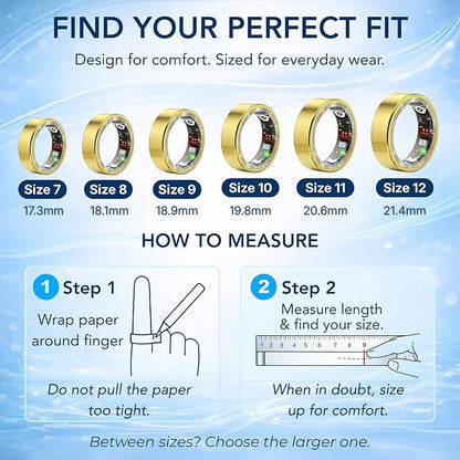 Smart Ring Health & Fitness Tracker for Men & Women – Sleep, Heart Rate, SpO₂, HRV & Stress Tracking – BP & Women Health Support, 180+ Sport Modes, IP68 Waterproof, No Subscription Fee (Gold, 11)