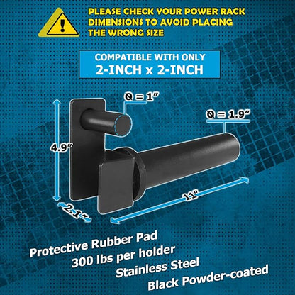 A2ZCARE Weight Plate Holder - Attachment Power Cage Rack for Power Rack - Weight Plates Storage Fit 2-inch Olympic Weight Plates (Set of 4)