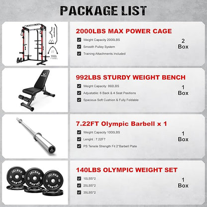 JELENS C21 Power Cage, 2000LBS Multi-Function Power Rack with Independent Dual Pulley System, All-in-One Squat Rack for Cable Crossover, Home Gym Workout Machine