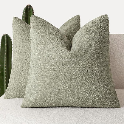 Foindtower Set of 2, Decorative Textured Boucle Throw Pillow Covers Accent Solid Pillow Cases Neutral Soft Couch Cushion Case for Chair Sofa Bedroom Living Room Home Decor 26x26 Inch Dirty Sage Green