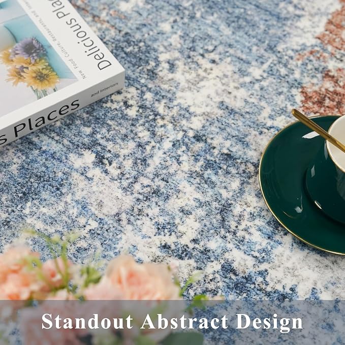 3x7 Kitchen Runner Rug – Washable Non-Slip Modern Abstract Neutral Carpet