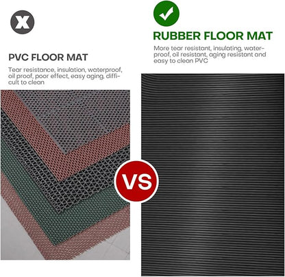 3mm Coin-Grip Rubber Flooring Roll - Easy to Cut Waterproof Anti-Slip Mat, Heavy Duty Floor Protection for Garage, Gym, Stable, Basement, Kennel, 4' x 8'