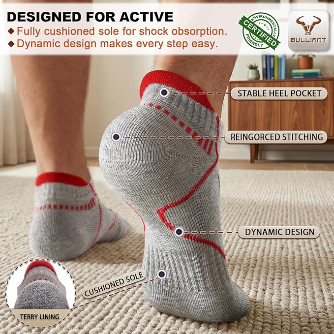 BULLIANT Men Running Socks,Active Ankle Socks No Show For Men With Cushioned Footbed Arch Support Breathable Wicking