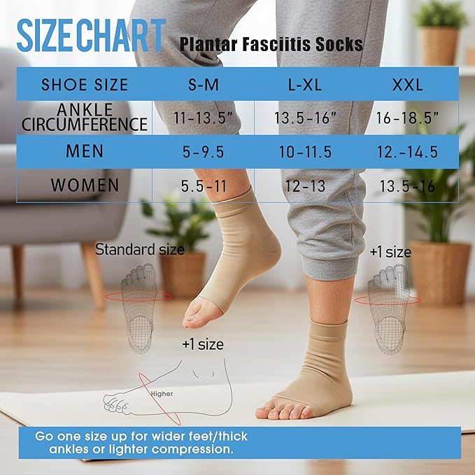 ACTINPUT 2 Pack Ankle Brace Compression Sleeve 8-15 mmHg Open Toe Сompression Socks Women&Men for Swelling,Plantar Fasciitis,Sprain Black/Beige XXL