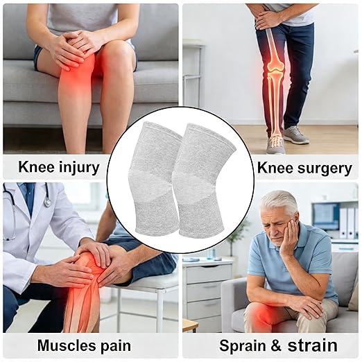 Premium Bamboo Knee Compression Sleeve, 1 Pair Slip-One Knee Support, Elastic Warm Knee Brace for Knee Pain, Joint Recovery, Sports, Daily Wear for Adults (Gray, Large)