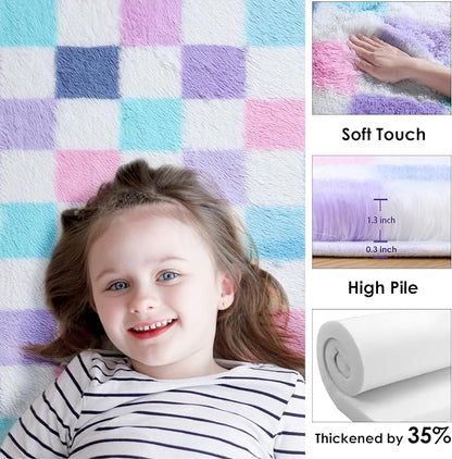 KICMOR Purple Rainbow Checkered 5x7 Area Rugs