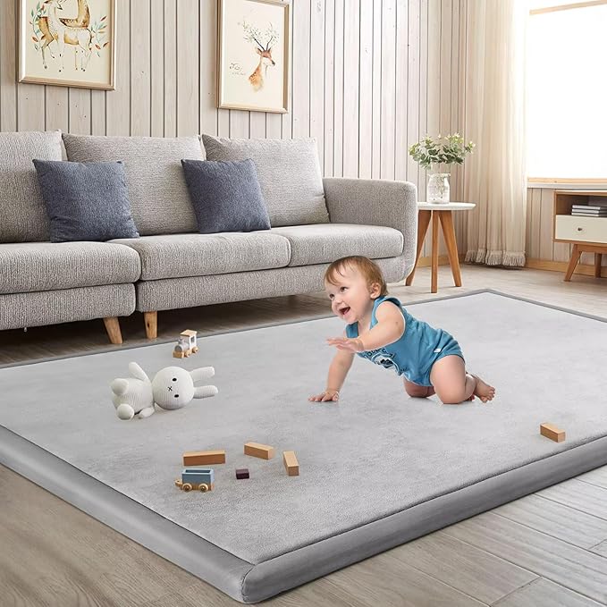 Baby Play Mat for Floor Nursery Rug Muscle Mat Area Rug Playroom Rug 79"x110" Playpen Mat Memory Foam 1.3" Thick Crawling Mat for Babies,Toddlers, Infants, Kids,A Light Gray