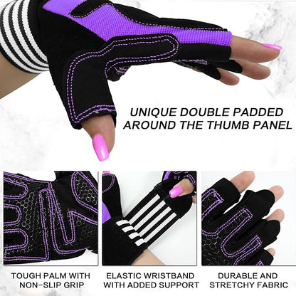 Weight Lifting Gloves for Women Gym Workout with Wrist Support,Padded Half Finger Gloves for Fitness Exercise