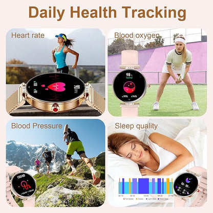Smart Watch for Women, 1.19" AMOLED Touchscreen Fitness Watch（Calls/Notifications）3 Straps, 24H Heart Rate/Sleep Monitor/Female Cycle, 120+ Sports Modes, IP68 Waterproof Smartwatch for Android iPhone