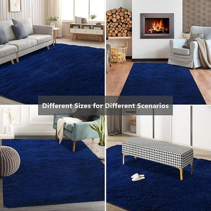 Shag Area Rugs for Bedroom Living Room,Ultra Soft Fluffy Area Rugs for Dorm,Indoor Carpet Nursery Rugs for Kids Girls Room Home Decor (Blue, 8x10 Feet)