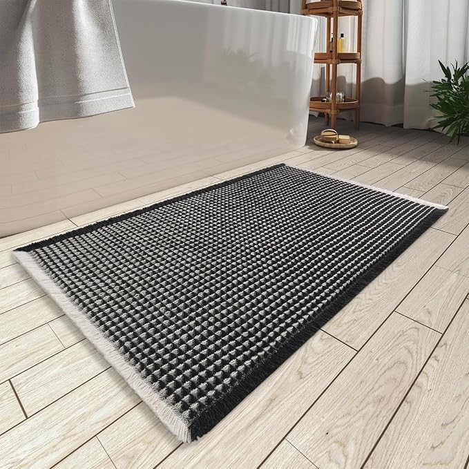 AMOAMI Upgraded Waffle Bath Mat, Super Absorbent Non Slip Bath Mats