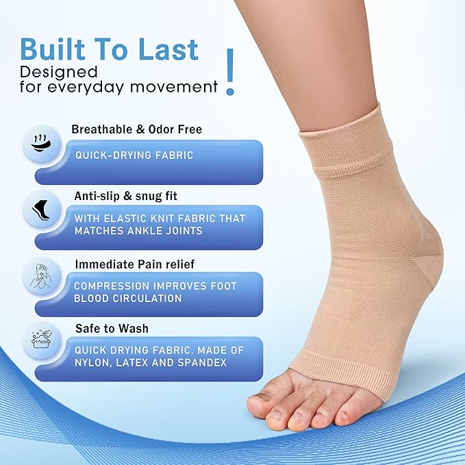 ACTINPUT 2 Pack Ankle Brace Compression Sleeve 8-15 mmHg Open Toe Сompression Socks Women&Men for Swelling,Plantar Fasciitis,Sprain Beige XXL
