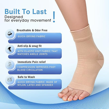 ACTINPUT 2 Pack Ankle Brace Compression Sleeve 8-15 mmHg Open Toe Сompression Socks Women&Men for Swelling,Plantar Fasciitis,Sprain Beige XXL