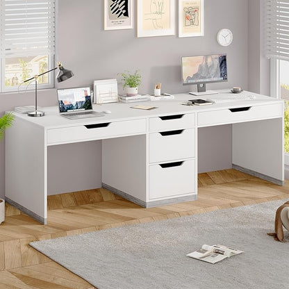 Two Person Desk with 5 Drawers, Double Desk with Storage for 2 People, 78 Inch Extra Long Computer Desk Workstation with File Drawer for Home Office, White