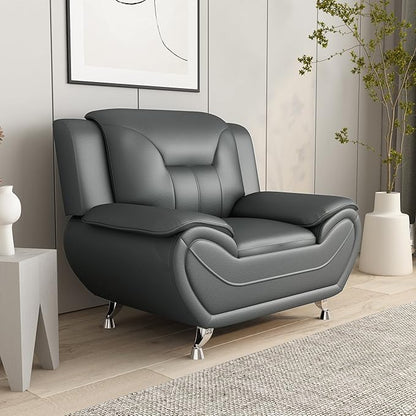 Container Furniture Direct Michael Modern Faux Leather Upholstered Stainless Steel Legs Living Room Sofa, Chair, Gray