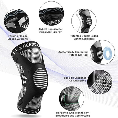 NEENCA 2 Pack Knee Braces for Knee Pain, Compression Knee Sleeves with Patella Gel Pad & Side Stabilizers, Knee Support for Meniscus Tear, Arthritis, Joint Pain, ACL, Runner, Workout