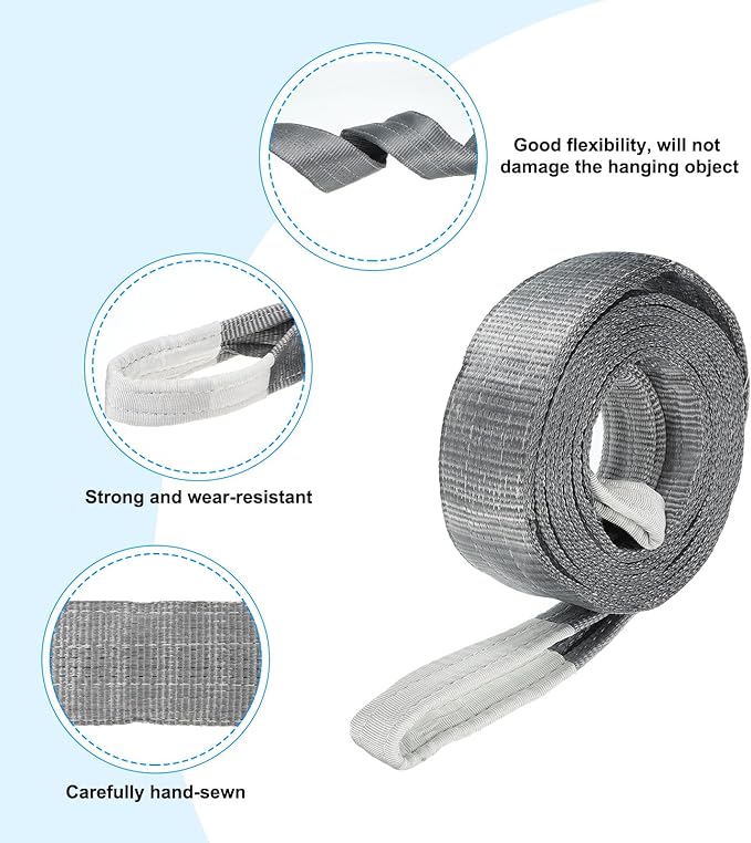 PATIKIL Lifting Slings Straps, 1 Pcs Polyester 12ft Heavy Web Slings Duty Flat Lifting Belts Pull Lifting Straps Slings Mount(8818lbs), Grey