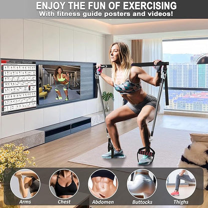 Goocrun Portable Pilates Bar Kit with Resistance Bands for Men and Women - 3 Set Exercise Resistance Bands - Multifunctional Home Gym - Supports Full-Body Workouts – with Fitness Poster and Video