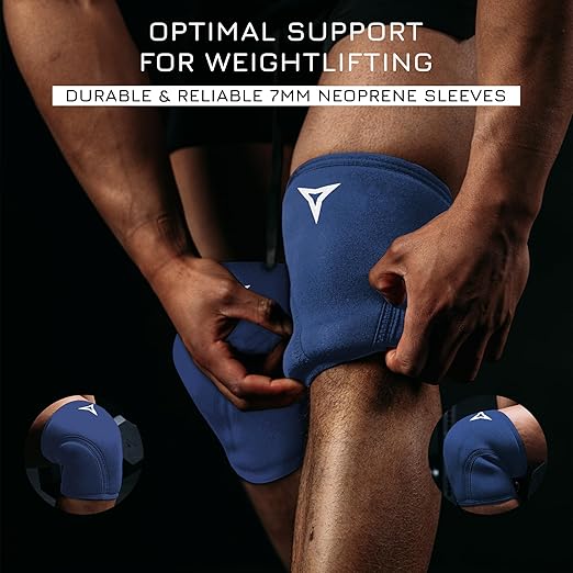 Breaking Limits Navy Blue Lifting Knee Sleeves Men (Pair) - 7MM Sleeves Weightlifting Men & Women - Powerlifting Knee Sleeves for Squats - Squat Knee Brace for Lifting - Rodilleras para Gym Hombre y Mujer (XL)