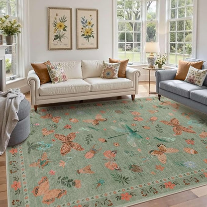 Rugxara Floral Rug for Living Room Bedroom, 8x10 Area Rugs, Large Non Slip Low