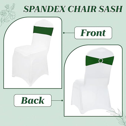 MDS Pack of 100 Spandex Chair Sashes Bow Premium Stretch Chair Cover Band with Buckle Slider Universal fits Elastic Dining Chair Ties for Wedding Party Banquet Events Decoration - Green