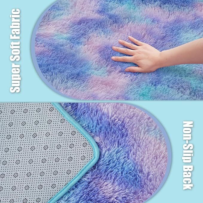 Shag Area Rug for Bedroom 3x5,Fluffy Area Rugs for Living Room,Soft Fuzzy Rug Non-Shedding Indoor Plush Carpet for Kids Bedroom Nursery Dorm Home Decor,Rainbow Purple