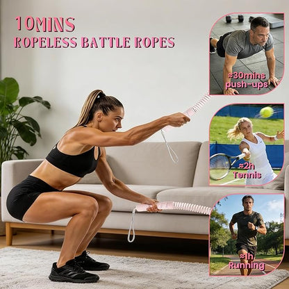 Wildarms Upgrade Cordless Battle Rope with Adjust Weight Ropeless Battle Ropes for Strength Training Portable Battle Ropes for Home Gym (Pink)