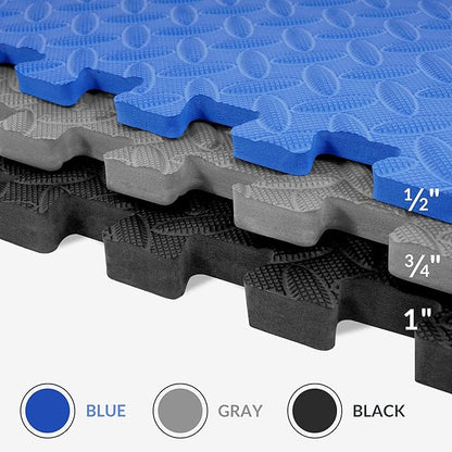 Fitvids Puzzle Exercise Gym Flooring Mat, 3/4" Thick High-Density EVA Interlocking Tiles Workout Mat for Home Gym, Fitness Equipment, MMA, Gymnastics, 6-Piece Shock-Absorbing Exercise Mat (24 Sq Ft)