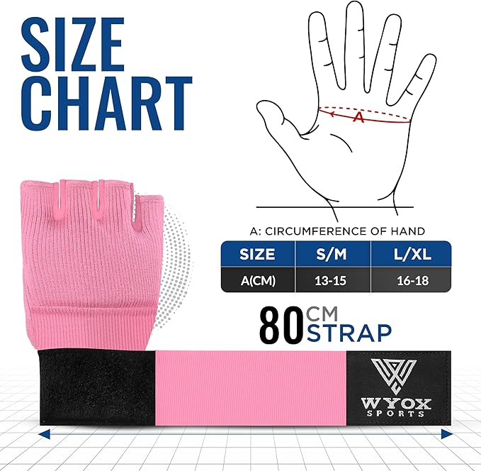WYOX Gel Boxing Hand Wraps Inner Gloves for Men & Women – 80cm Quick Wrist Strap, Padded Knuckle Support, Fingerless MMA Muay Thai Kickboxing Wraps for Training, Punching & Martial Arts