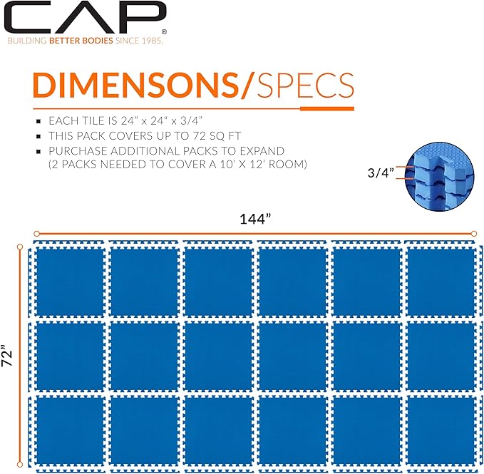 CAP Puzzle Exercise Mats | 3/4” Thick EVA Interlocking Foam Tiles for Home Gym Flooring | Multiple Options
