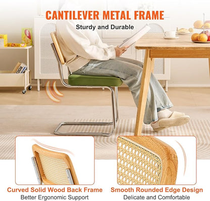 VEVOR Rattan Dining Chairs Set of 4, Mid Century Modern Dining Chair, Upholstered Velvet Accent Chair with Rattan Back, Retro Dining Room Kitchen Chair for Living Room, Bedroom (18.1 Inch)