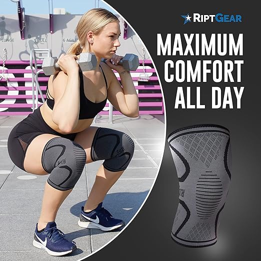 RiptGear Knee Compression Sleeve - Braces for Knee Pain - Compression for Arthritis, Meniscus Tear, Running, Walking - Support for Women and Men - Sleeves Weightlifting (Medium, Gray (1 Pack))